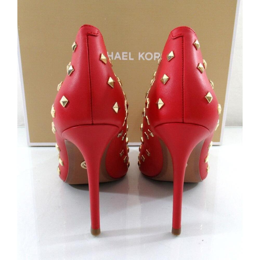 Michael Kors Keke Toe Cap Pump Pointy Pyramid Studs Leather Crimson Red - Picture 7 of 10